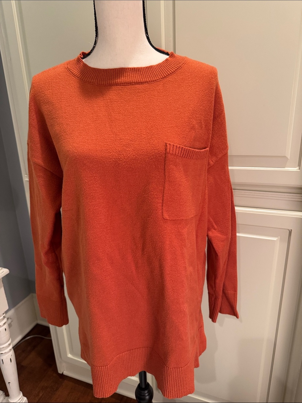 Women's Crewneck Pocket Sweater - Rust Orange